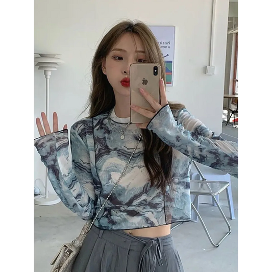 Tie-Dye Harajuku Mesh Crop Top - Women’s Clothing & Accessories - Tops - 2