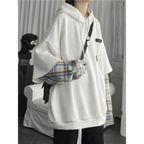 Harajuku Oversized Unisex Hoodie – Plaid Patchwork Grunge Style - Women’s Clothing & Accessories - Hooded - Unisex