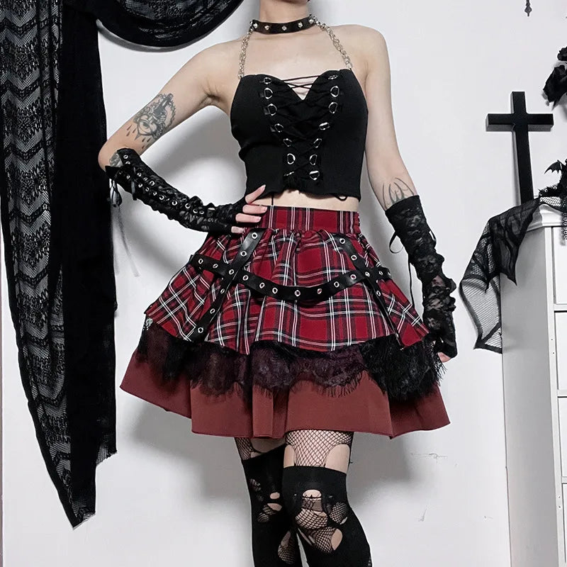 Harajuku Plaid Pleated Skirt - Y2K Mini Cake Skirt - Bottoms - Skirts - 5 - 2024