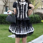 Piano Print Cake Skirt – Harajuku Punk Y2K Lace Trimmed - Bottoms - Short - Skirts - 1
