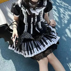 Piano Print Cake Skirt – Harajuku Punk Y2K Lace Trimmed - Bottoms - Short - Skirts - 3