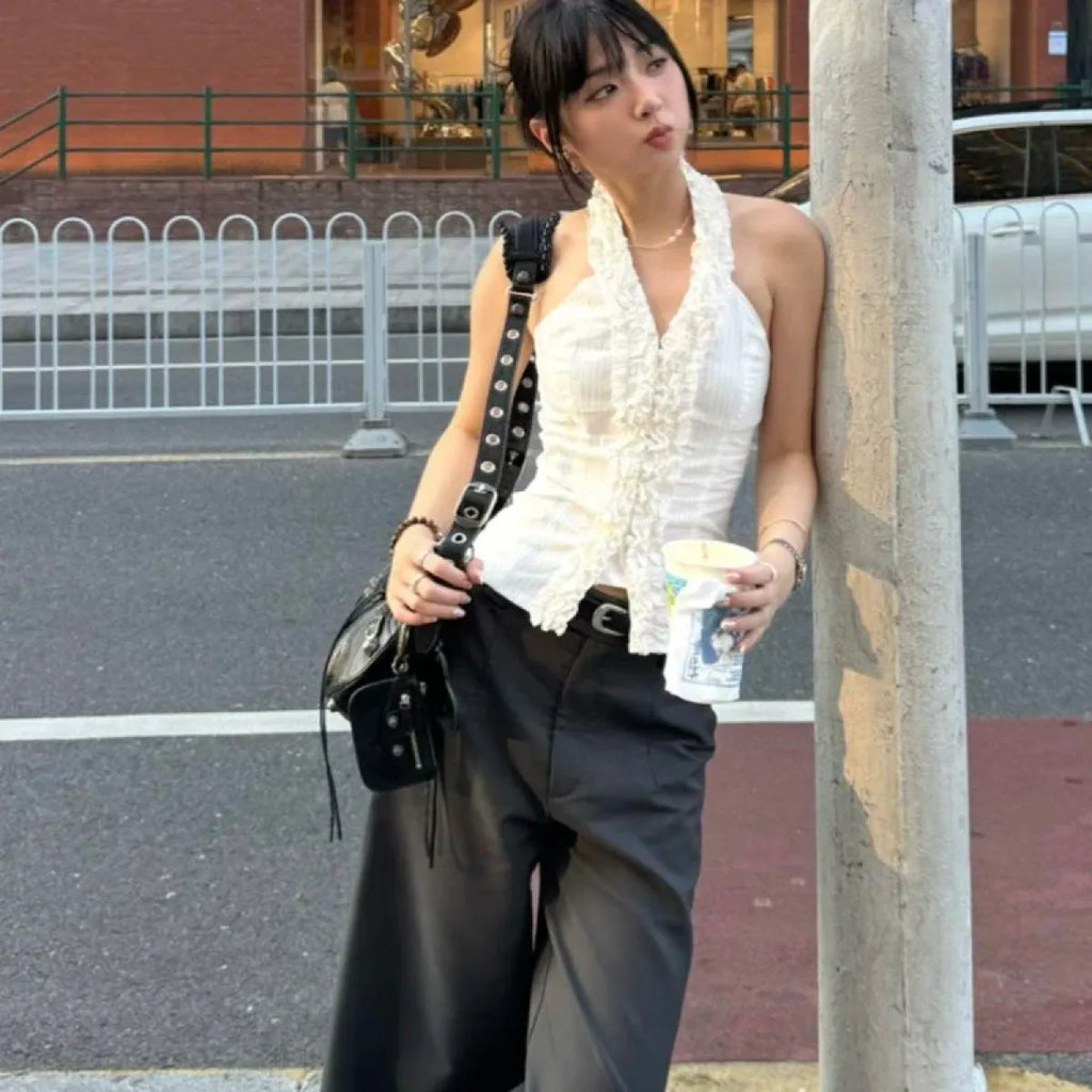 Harajuku Ruffle Halter Top - Women’s Clothing & Accessories - Tops - 2