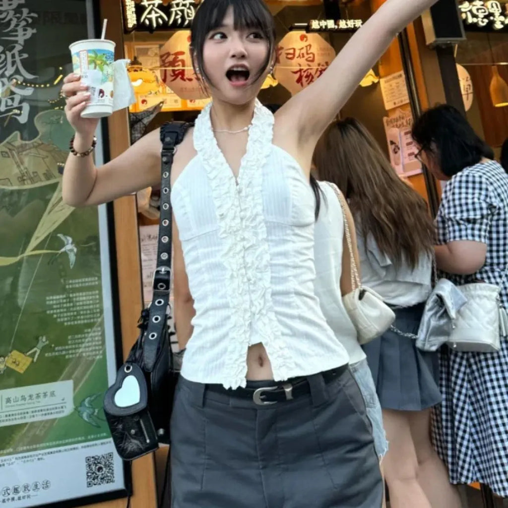 Harajuku Ruffle Halter Top - Women’s Clothing & Accessories - Tops - 3