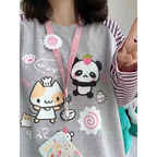 Harajuku Stripe Panda T-shirt - E-girl Kawaii Graphic Tee - T-Shirts - 1