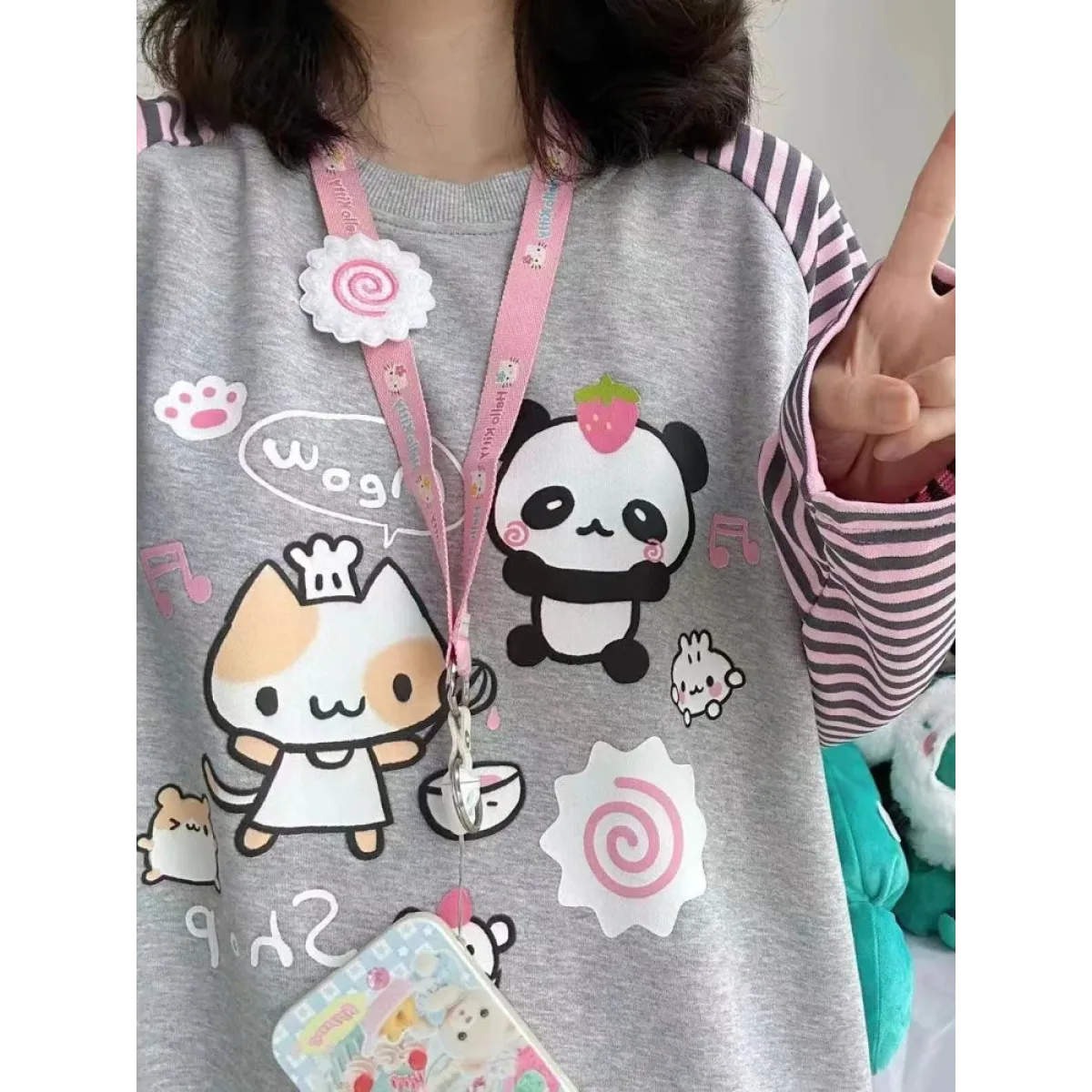 Harajuku Stripe Panda T-shirt - E-girl Kawaii Graphic Tee - T-Shirts - 1