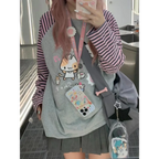 Harajuku Stripe Panda T-shirt - E-girl Kawaii Graphic Tee - T-Shirts - 3