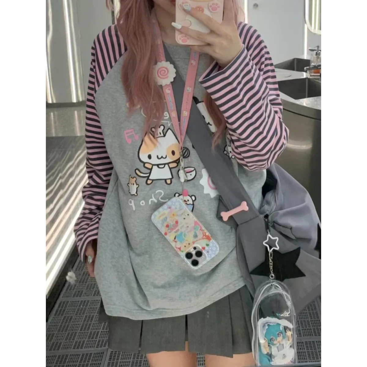 Harajuku Stripe Panda T-shirt - E-girl Kawaii Graphic Tee - T-Shirts - 3