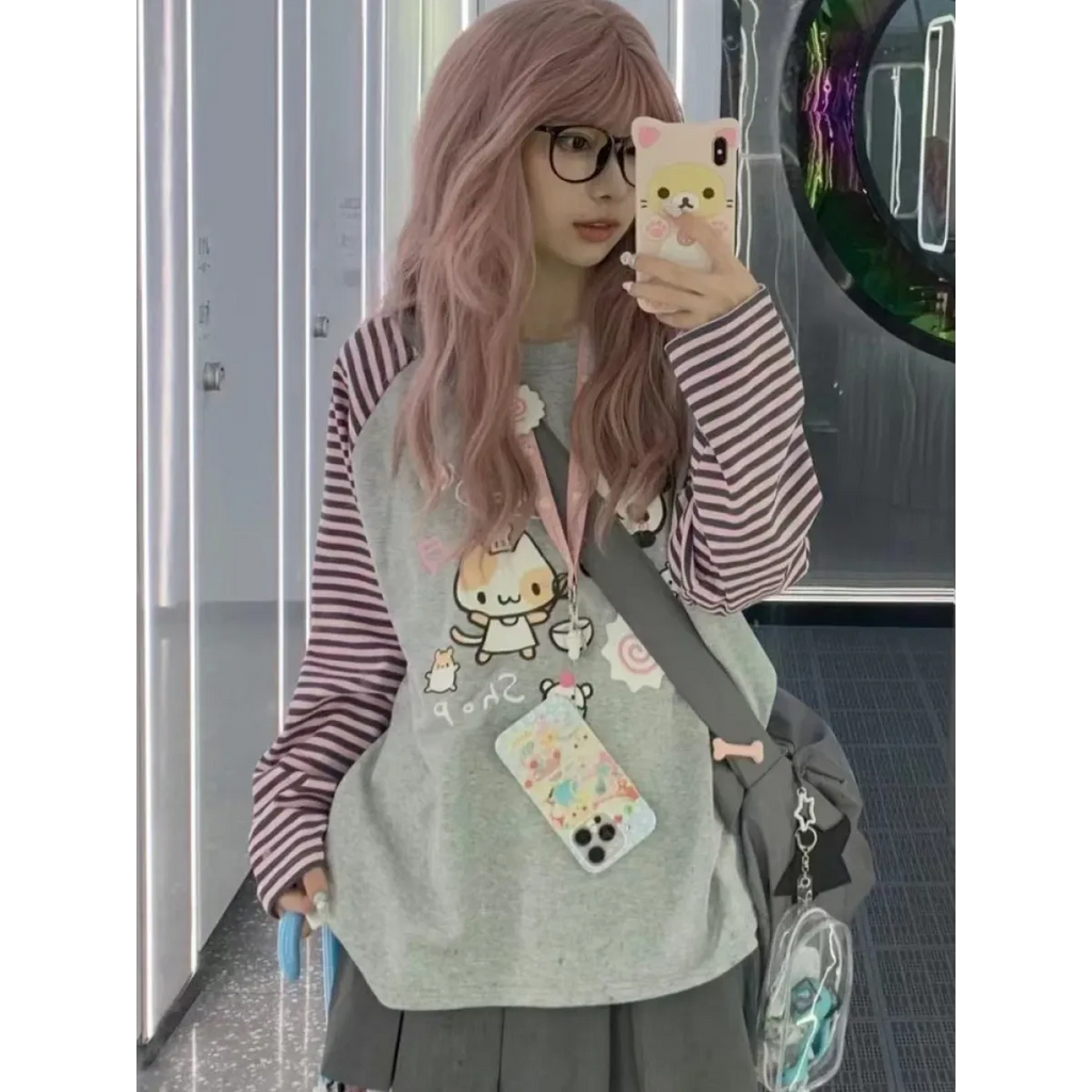 Harajuku Stripe Panda T-shirt - E-girl Kawaii Graphic Tee - T-Shirts - 4