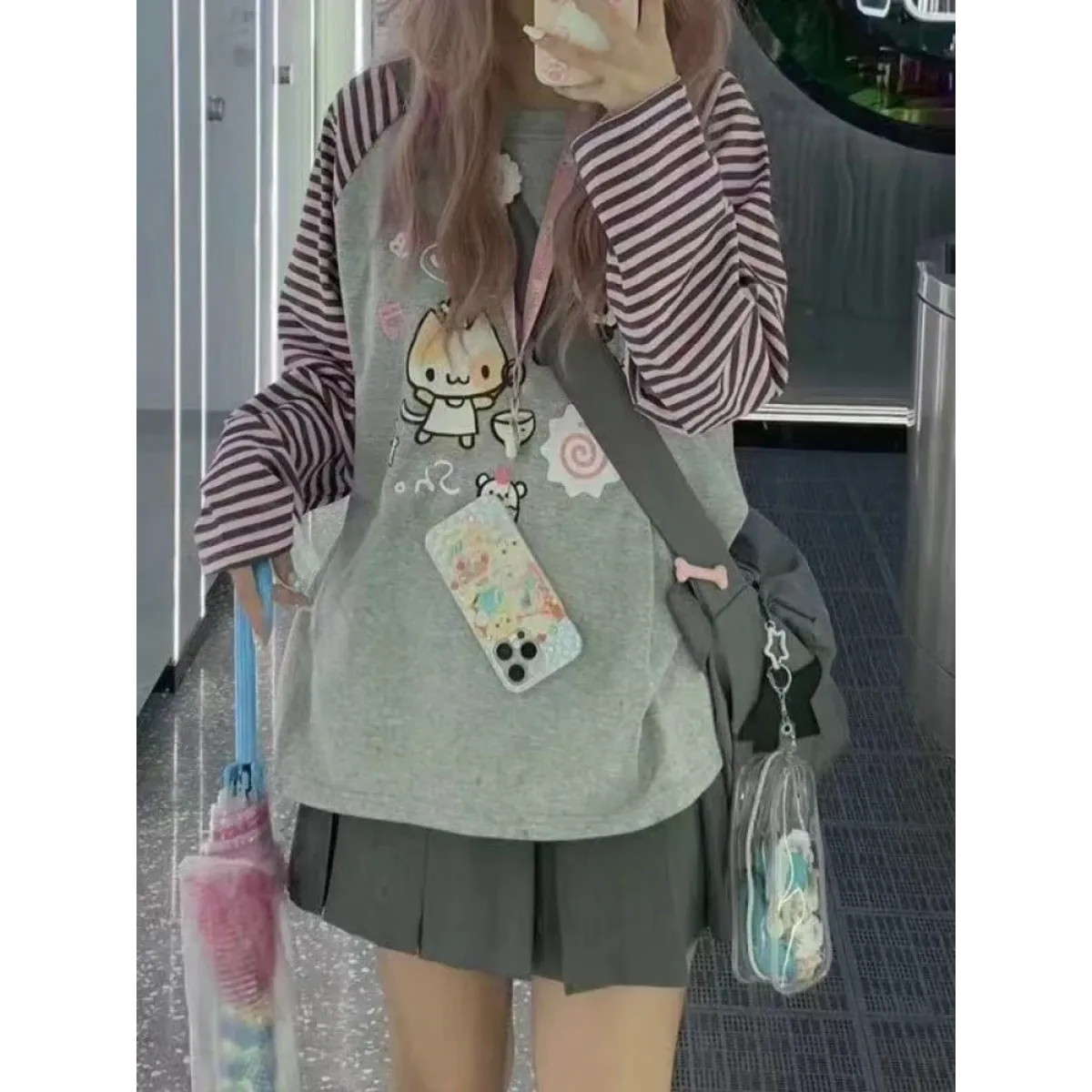 Harajuku Stripe Panda T-shirt - E-girl Kawaii Graphic Tee - T-Shirts - 5