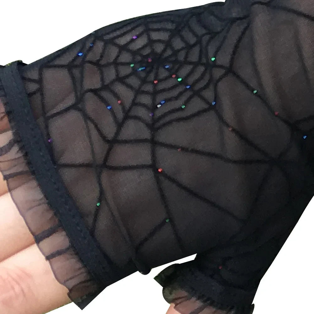 Black Spider Web Lace Gloves - Gothic Punk Harajuku Fashion - Dark Gray / One Size - Harajuku Style - Clothing