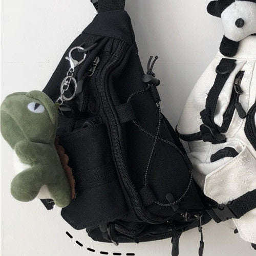 Harajuku Techwear Canvas Sling Bag - Black Dinosaur - Women’s Clothing & Accessories - Apparel & Accessories - 5 - 2024