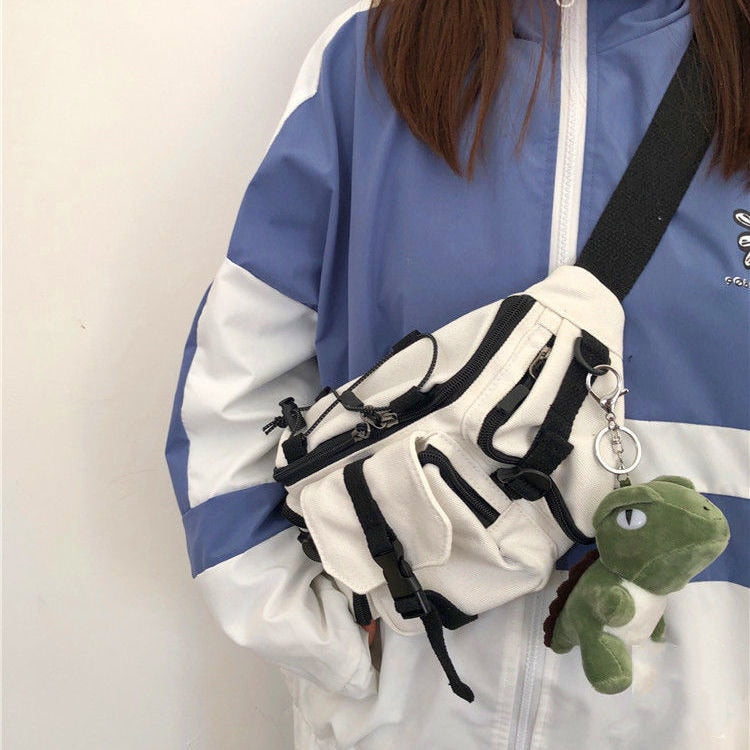 Harajuku Techwear Canvas Sling Bag - White Dinosaur - Women’s Clothing & Accessories - Apparel & Accessories - 7 - 2024