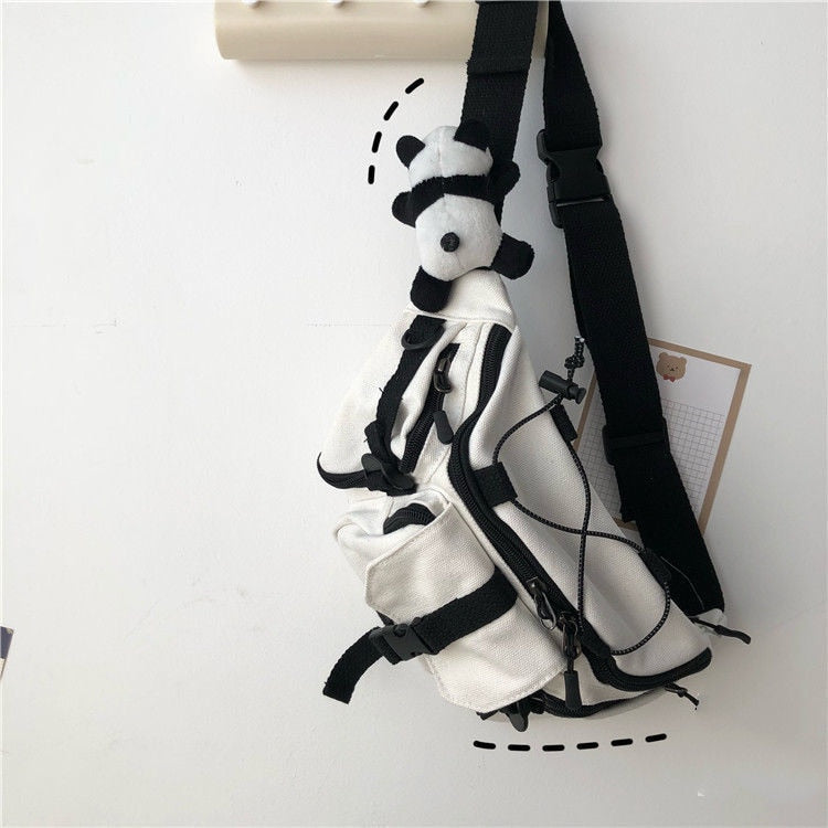 Harajuku Techwear Canvas Sling Bag - White Panda - Women’s Clothing & Accessories - Apparel & Accessories - 9 - 2024