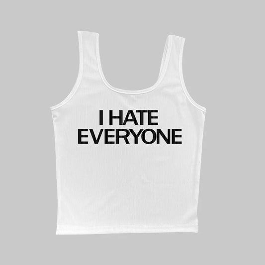 Harajuku Vintage Tank Top: ’I Hate Everyone’ Print - White / M - Women’s Clothing & Accessories - Shirts & Tops