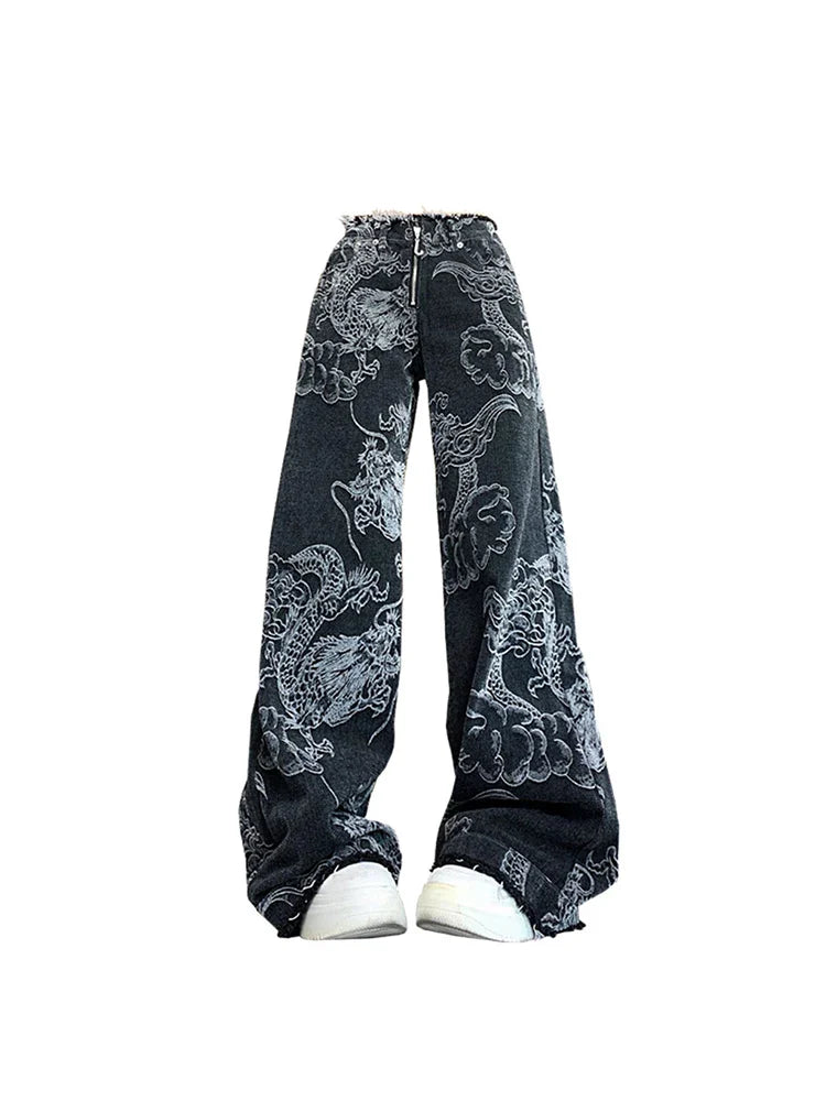 Gothic Dragon Print Baggy Jeans – Harajuku Y2K Aesthetic Denim - Bottoms - Jeans - 2025 - 1 - Worldwide Shipping