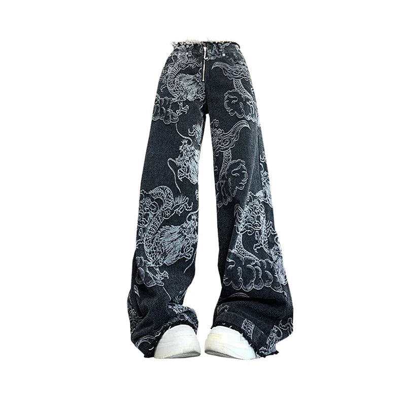 Gothic Dragon Print Baggy Jeans – Harajuku Y2K Aesthetic Denim - Bottoms - Jeans - 2025 - 8 - Worldwide Shipping