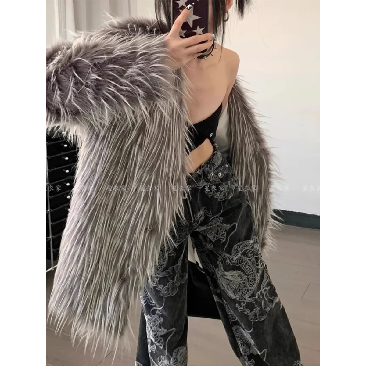 Gothic Dragon Print Baggy Jeans – Harajuku Y2K Aesthetic Denim - Bottoms - Women’s Jeans - 4