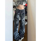 Gothic Dragon Print Baggy Jeans – Harajuku Y2K Aesthetic Denim - Bottoms - Women’s Jeans - 3