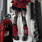 Striped Gothic Punk Top & Leg Warmers – Harajuku Y2K Grunge - Harajuku Style - Long - Asymmetric - Clothing Sets - 5