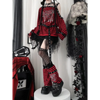 Striped Gothic Punk Top & Leg Warmers – Harajuku Y2K Grunge - Harajuku Style - Long - Asymmetric - Clothing Sets - 2
