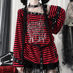 Striped Gothic Punk Top & Leg Warmers – Harajuku Y2K Grunge - Harajuku Style - Long - Asymmetric - Clothing Sets - 3