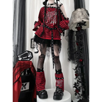 Striped Gothic Punk Top & Leg Warmers – Harajuku Y2K Grunge - Harajuku Style - Long - Asymmetric - Clothing Sets - 1