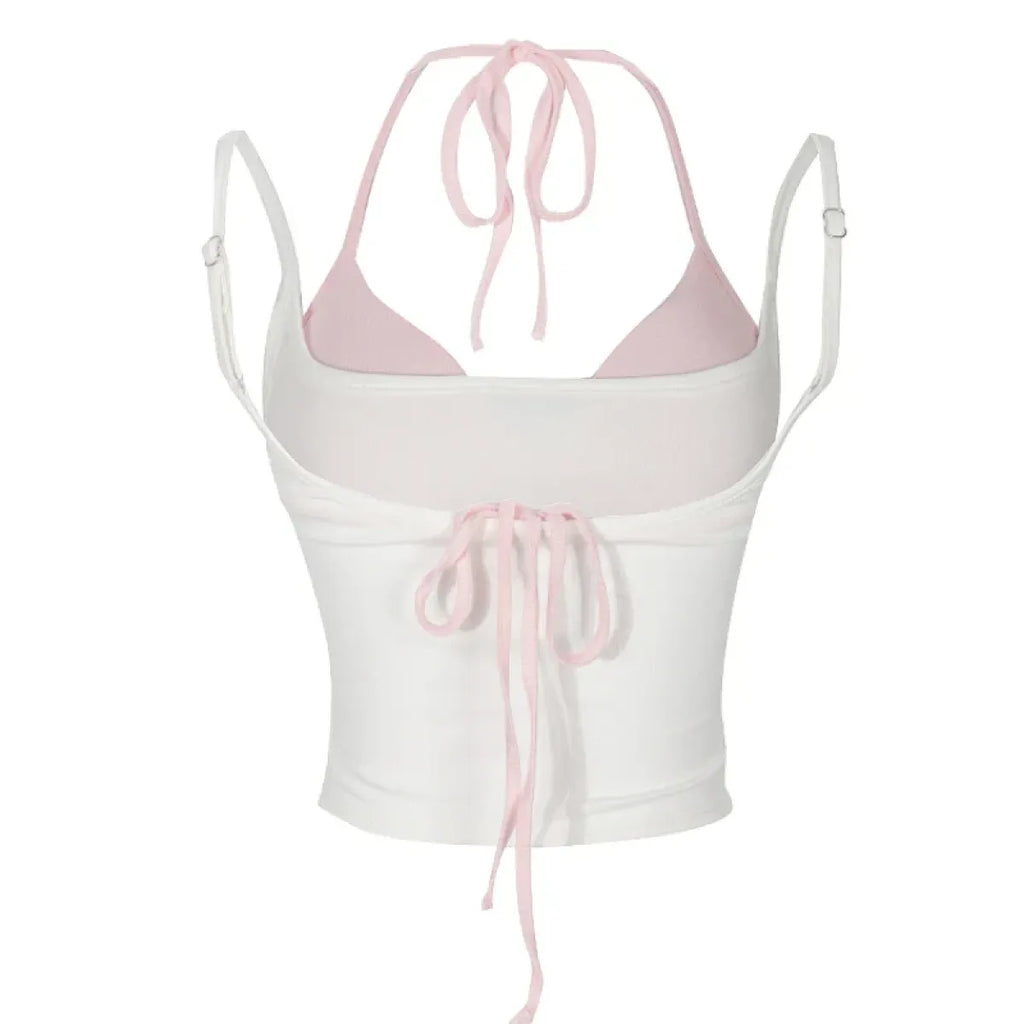 Halter Crop Top Set – Harajuku Y2K Kawaii Cami - Women’s Clothing & Accessories - Sleeveless - Sweetheart - Camisole - 2