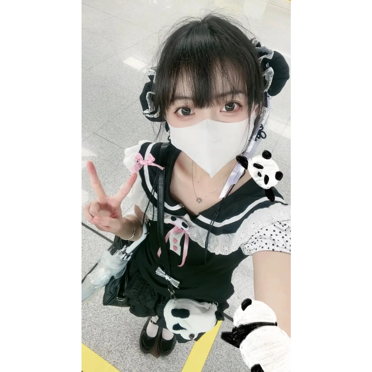 Kawaii Panda Embroidered Sailor Top – Harajuku Y2K Lace Tee - T-Shirts - Short - Round - Tops - 4