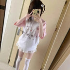 Kawaii Nurse Bear Oversized Tee – Harajuku Y2K Pastel Shirt - T-Shirts - 3/4 - Round - T-Shirts - 1