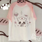 Kawaii Nurse Bear Oversized Tee – Harajuku Y2K Pastel Shirt - T-Shirts - 3/4 - Round - T-Shirts - 6