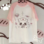 Kawaii Nurse Bear Oversized Tee – Harajuku Y2K Pastel Shirt - T-Shirts - 3/4 - Round - T-Shirts - 7