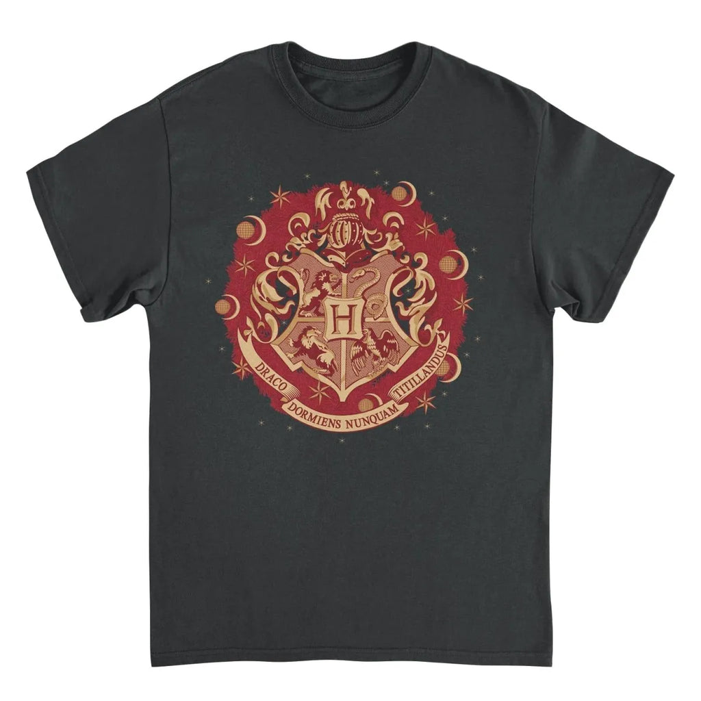 Hogwarts Christmas Crest Black T-Shirt - T-Shirts - T-Shirt - 1