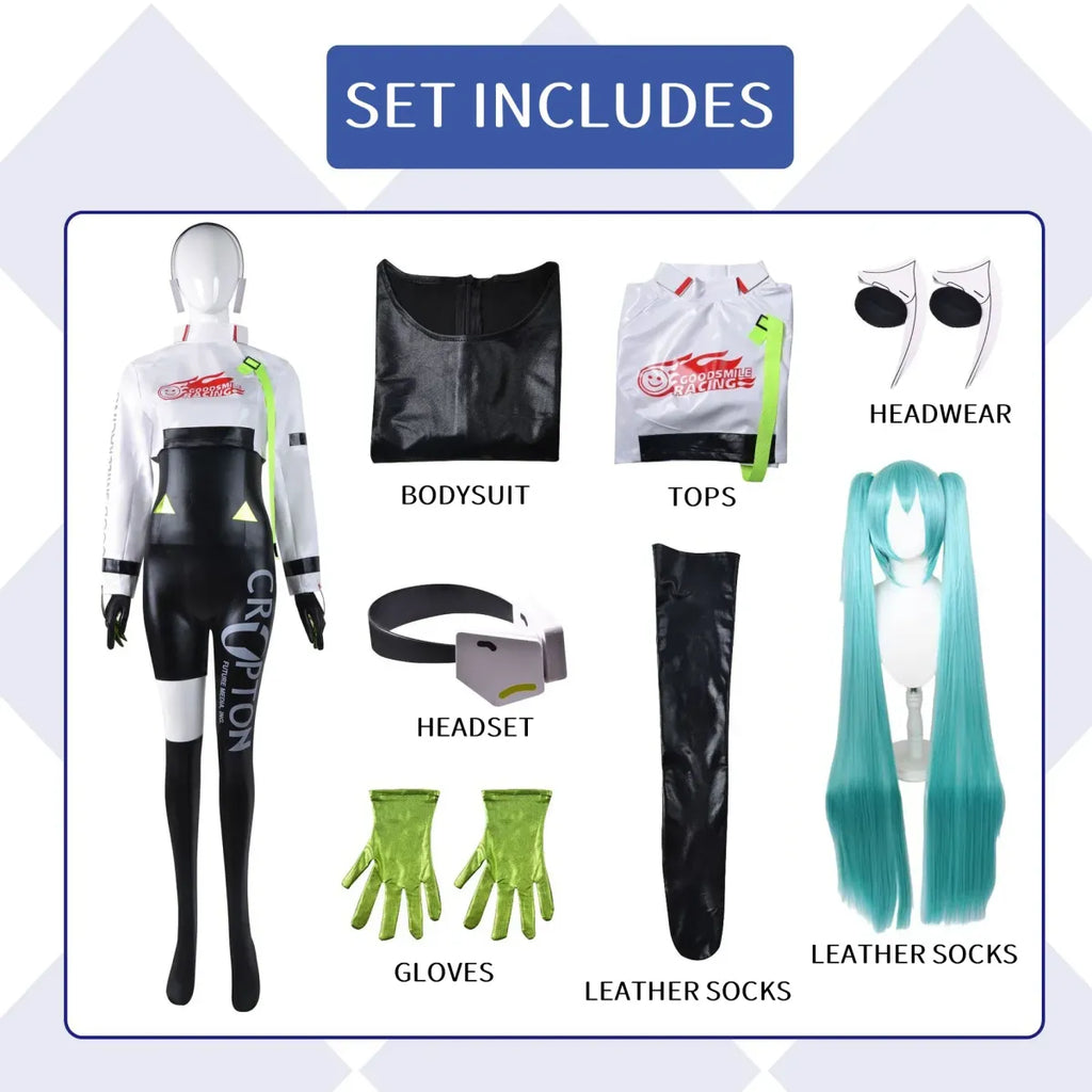 Hatsune Miku Racing 2022 Cosplay Costume – Full Bodysuit with Wig and Gloves - Anime - Cosplay - 21