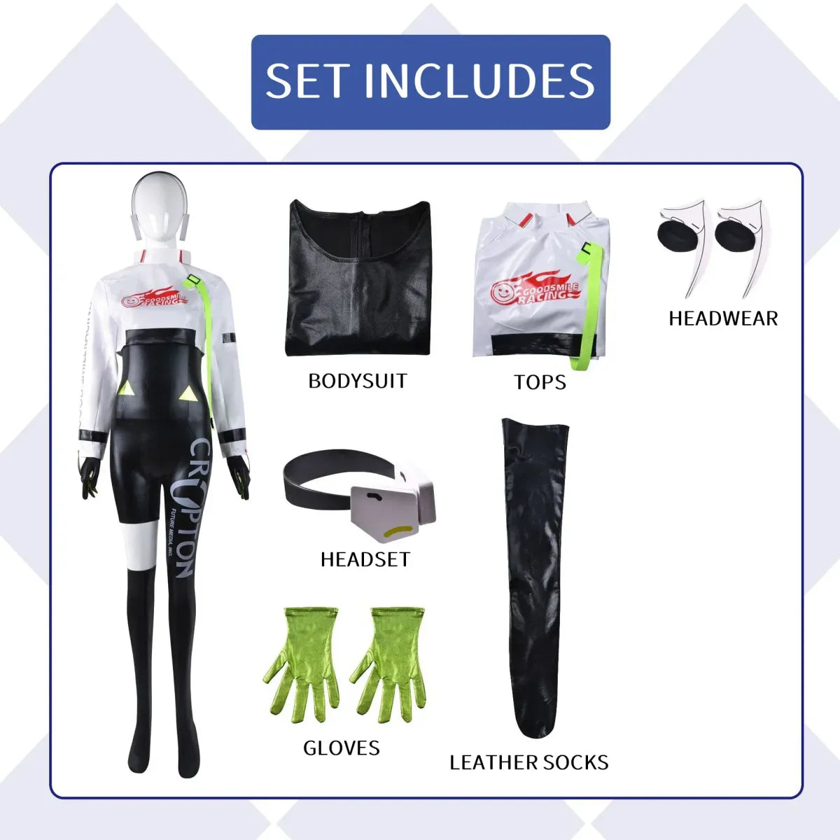 Hatsune Miku Racing 2022 Cosplay Costume – Full Bodysuit with Wig and Gloves - Accessories - Cosplay - 20