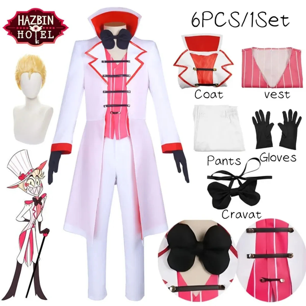 Hazbin Hotel Lucifer Cosplay Costume - Suit Vest Wig - 🎃 Spooky Season 🎃 - Long - Cosplay - 1
