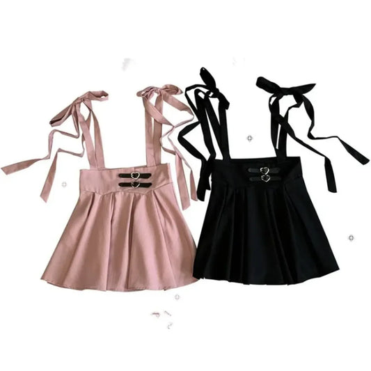 Kawaii Lolita Heart Buckle Pleated Suspender Skirt - Bottoms - Pleated Skirt - 1