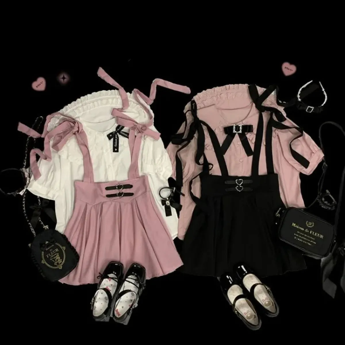 Kawaii Lolita Heart Buckle Pleated Suspender Skirt - Bottoms - Pleated Skirt - 2