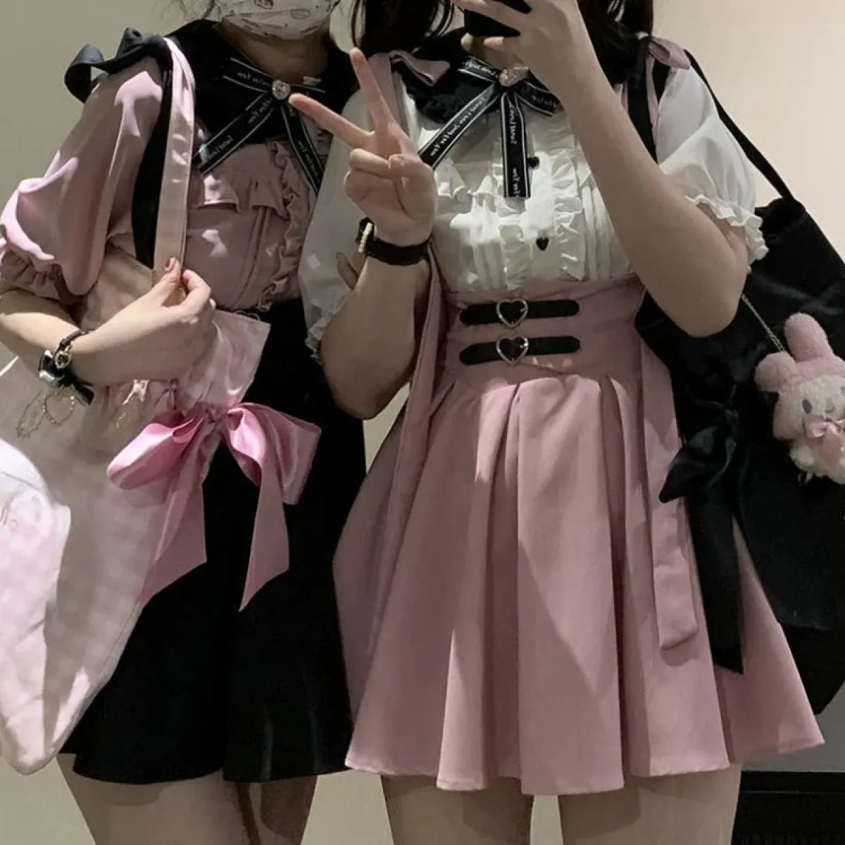 Kawaii Lolita Heart Buckle Pleated Suspender Skirt - Bottoms - Pleated Skirt - 6