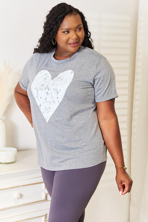 Heart Graphic Cuffed Short Sleeve T-Shirt - T-Shirts - Shirts & Tops - 3 - 2024