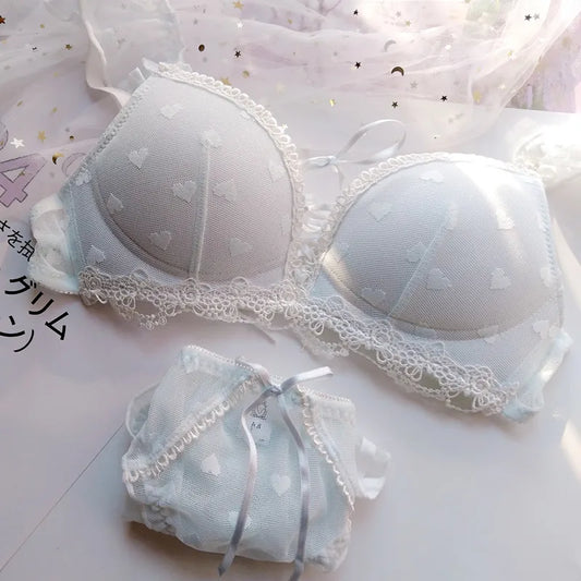 Harajuku Kawaii Fashion Japanese Heart Lace Lingerie Set - Blue / M - Women’s Clothing & Accessories - Lingerie - 4