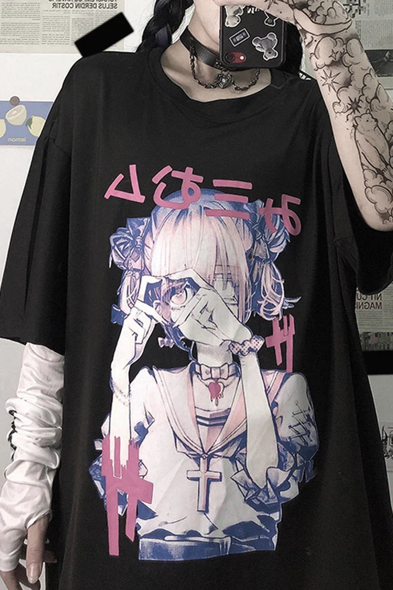 Heart Love Anime Oversized Tee - T-Shirts - Shirts & Tops - 6 - 2024