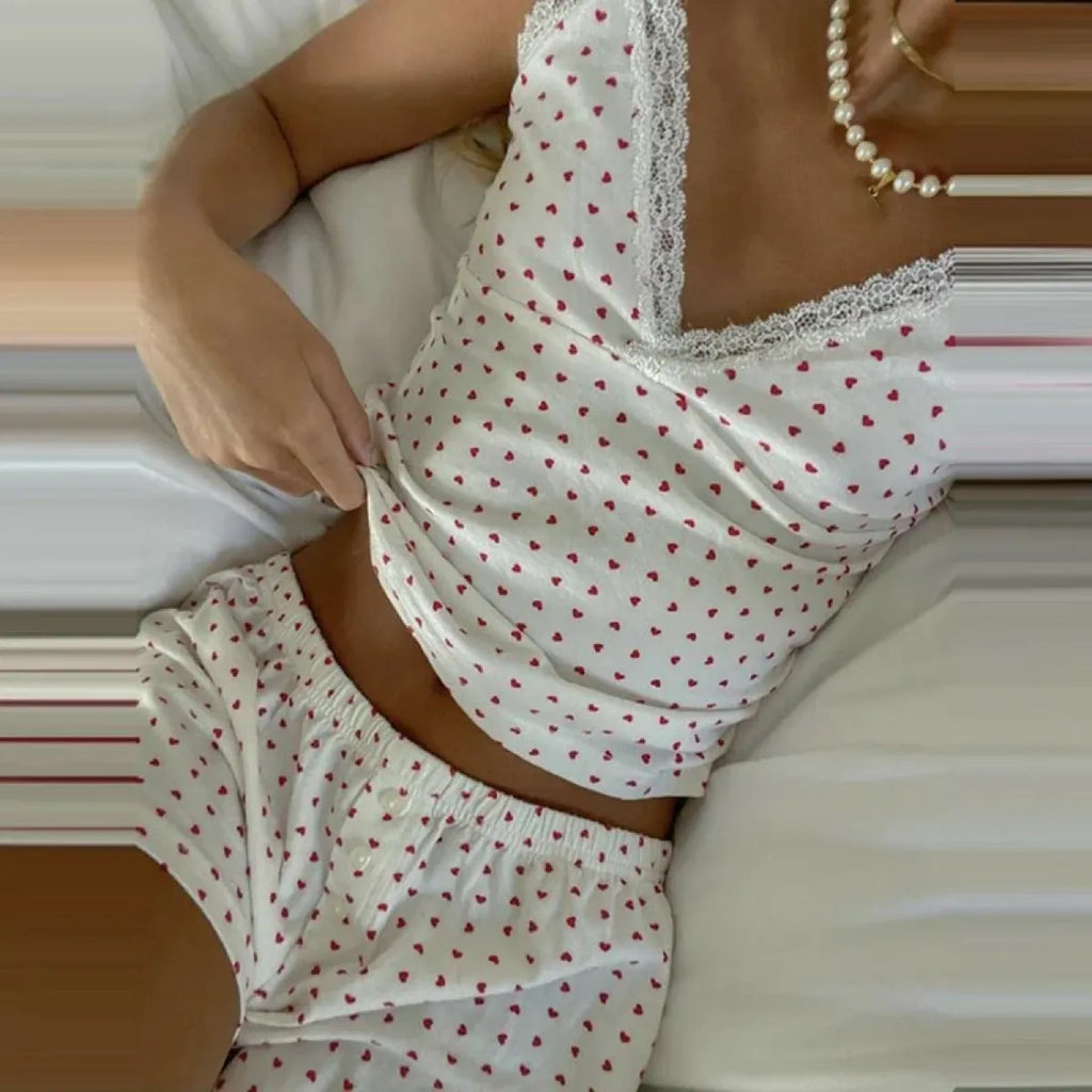 Sweet Heart Print Pajama Set - Women’s Clothing & Accessories - Sets - 2