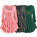 Heart Ring Layered Long Sleeves Dress - All Dresses - 3