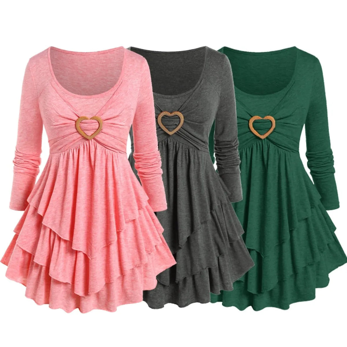 Heart Ring Layered Long Sleeves Dress - All Dresses - 3