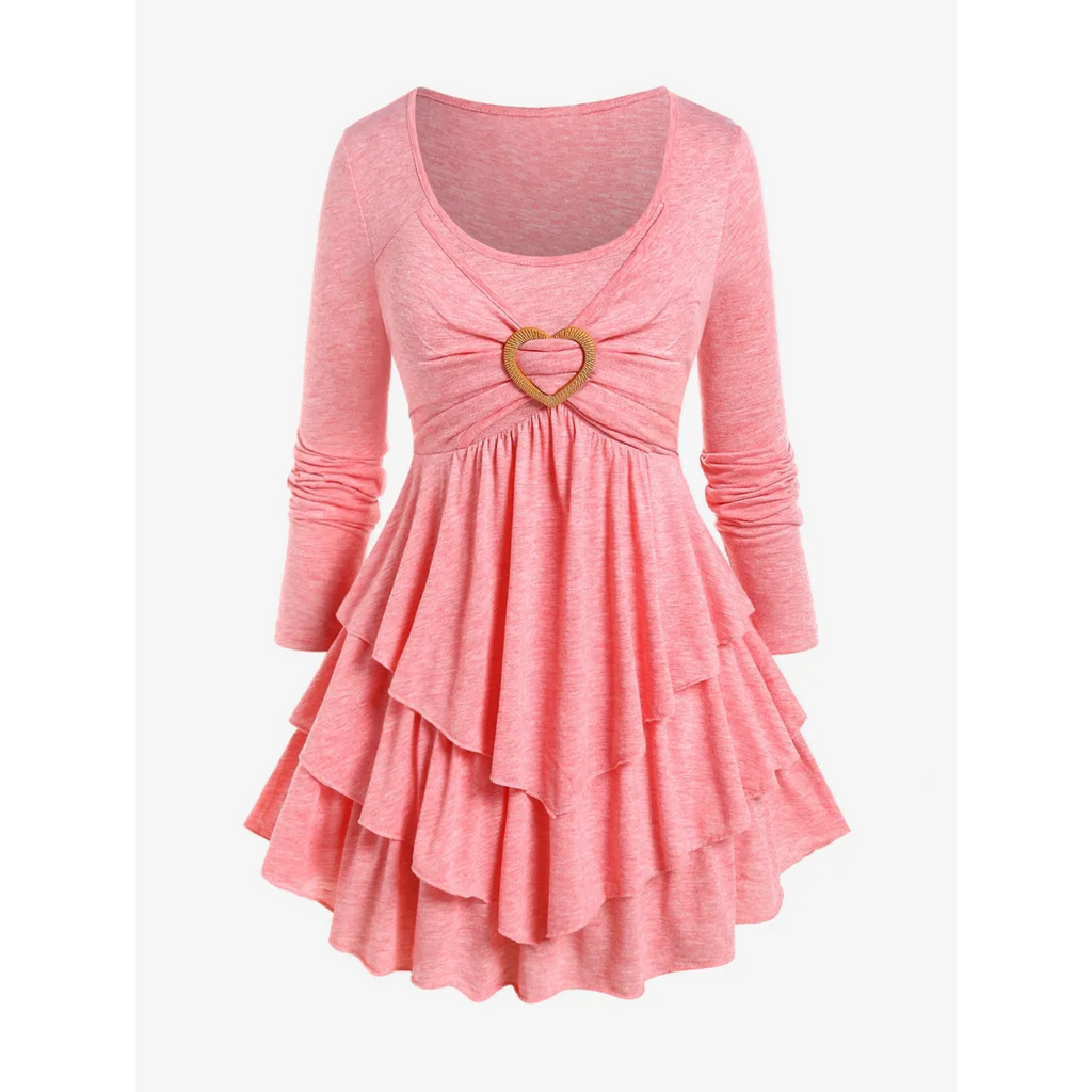 Heart Ring Layered Long Sleeves Dress - All Dresses - 5