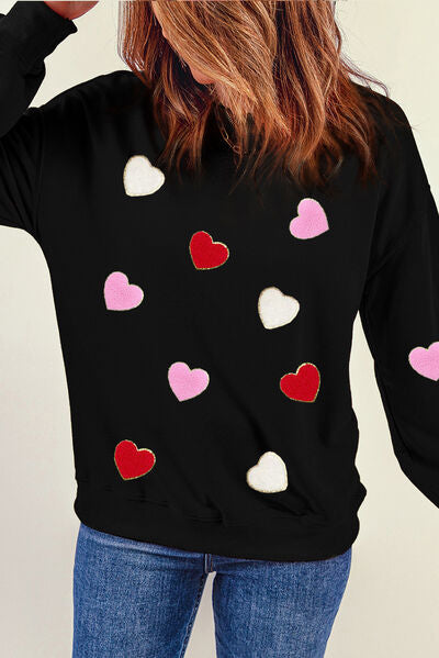 Heart Round Neck Dropped Shoulder Sweatshirt - T-Shirts - Shirts & Tops - 4 - 2024