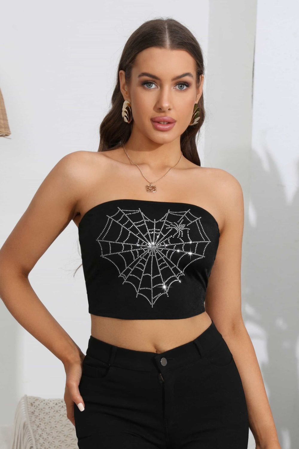 Heart Spider Web Graphic Tube Top - Black / S - Tops - Shirts & Tops - 1 - 2024