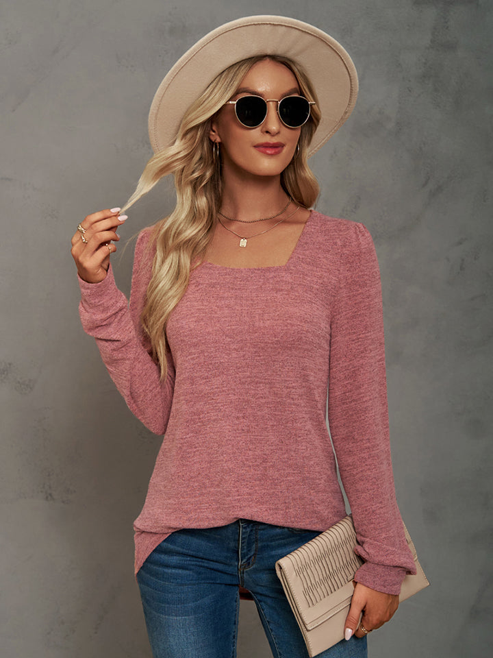 Heathered Square Neck Long Sleeve T-Shirt - Pink / S - T-Shirts - Shirts & Tops - 1 - 2024