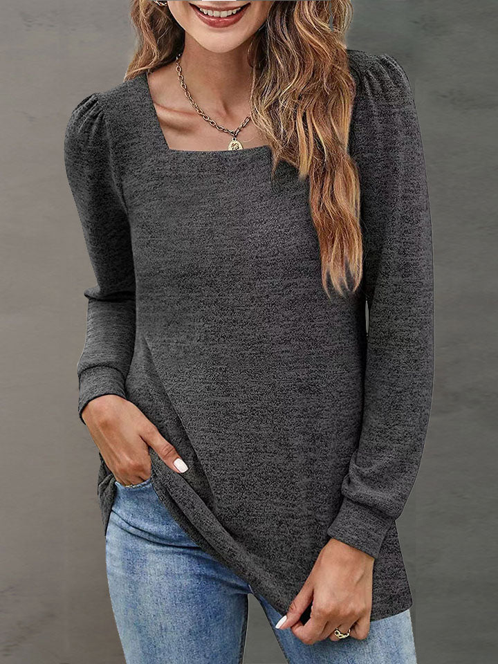 Heathered Square Neck Long Sleeve T-Shirt - Dark Gray / S - T-Shirts - Shirts & Tops - 19 - 2024