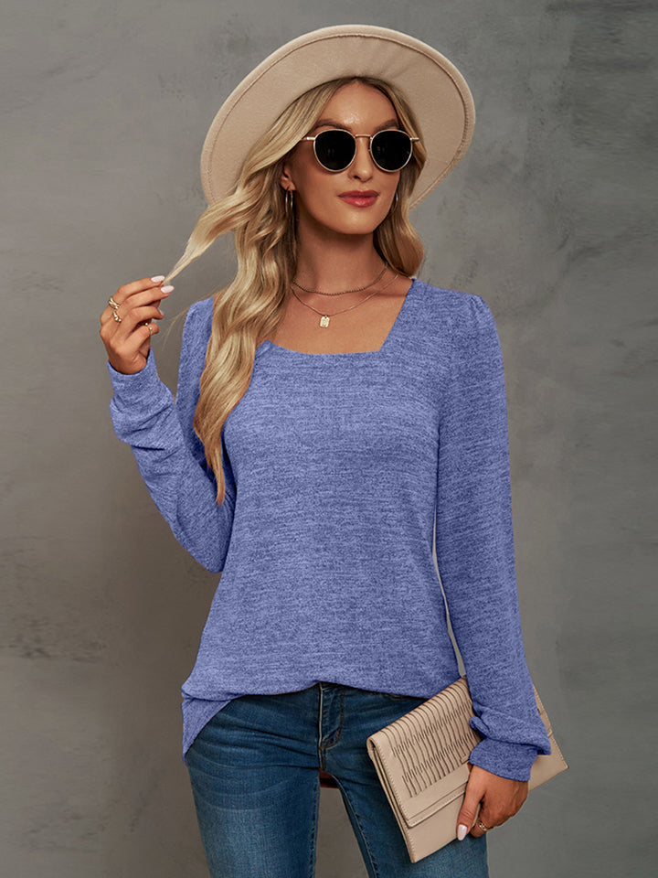 Heathered Square Neck Long Sleeve T-Shirt - T-Shirts - Shirts & Tops - 5 - 2024